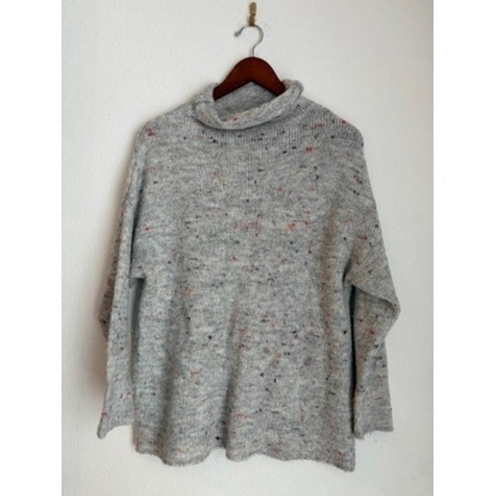 For The Republic Gray Confetti Knit Turtleneck Sweater Small Oversized Relaxed